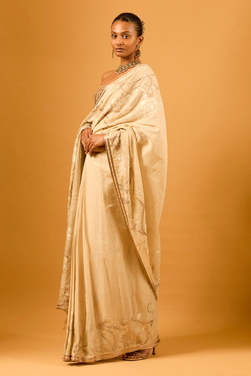 Trifecta Beige Sequin Saree