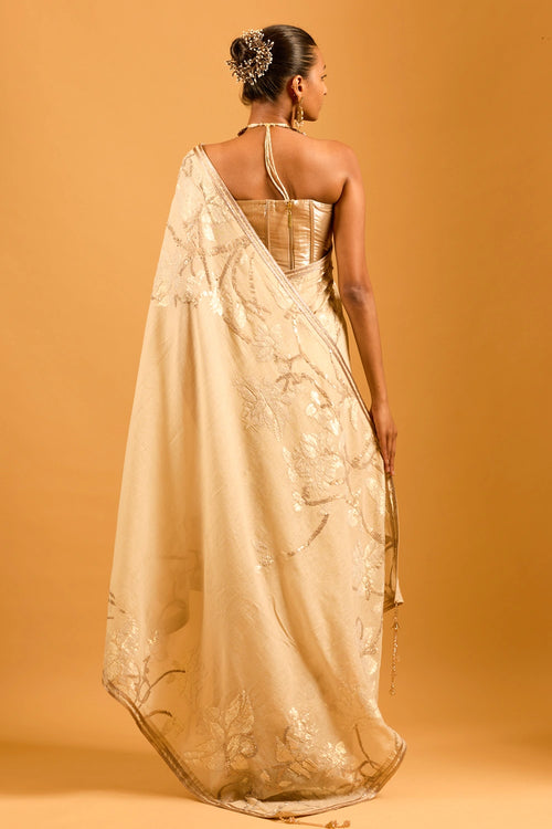 Trifecta Beige Sequin Saree