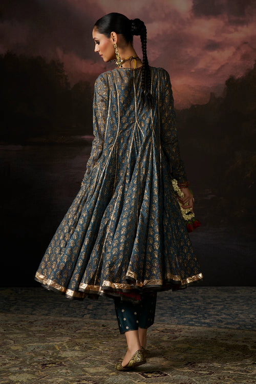 Sufia Teal Deep Red Kurta Set