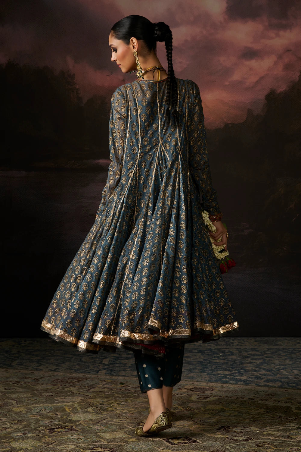 Sufia Teal Deep Red Kurta Set