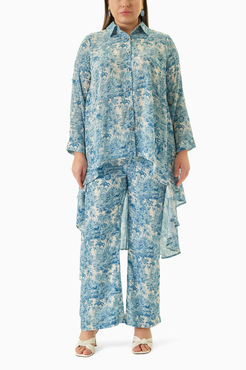 Blue Forest Asymmetric Hi Low Shirt with Pants