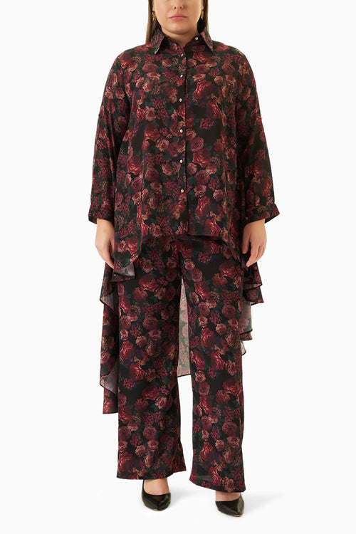 Vintage Rose Asymmetric Hi Low Shirt with Pants