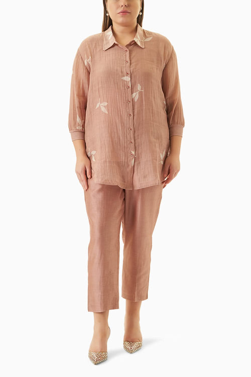 Lavender Leaf Print Kaftan and Solid Pants