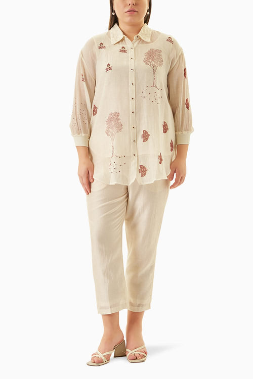 Red Hakoni Printed Ivory Shirt and Pant