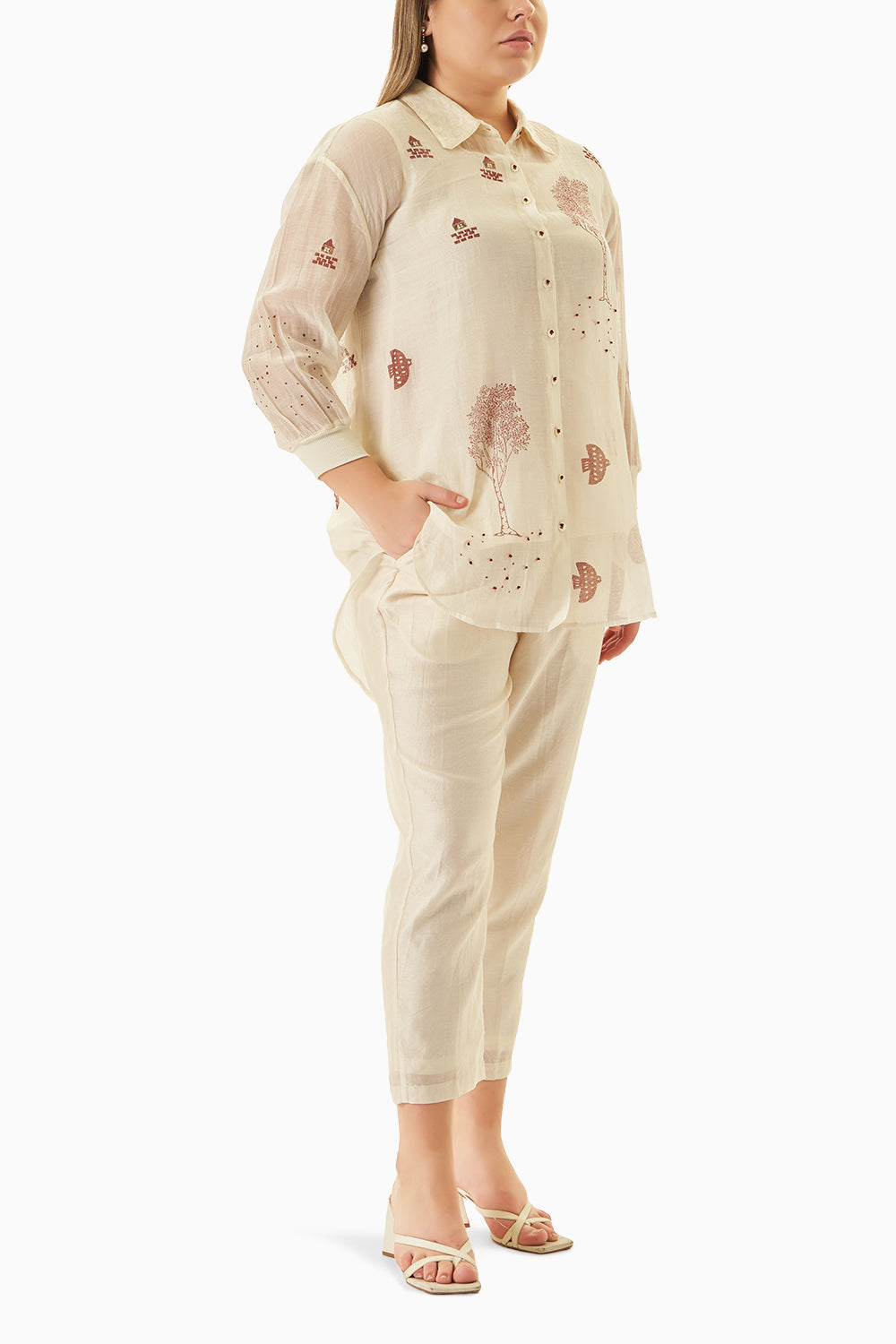 Red Hakoni Printed Ivory Shirt and Pant