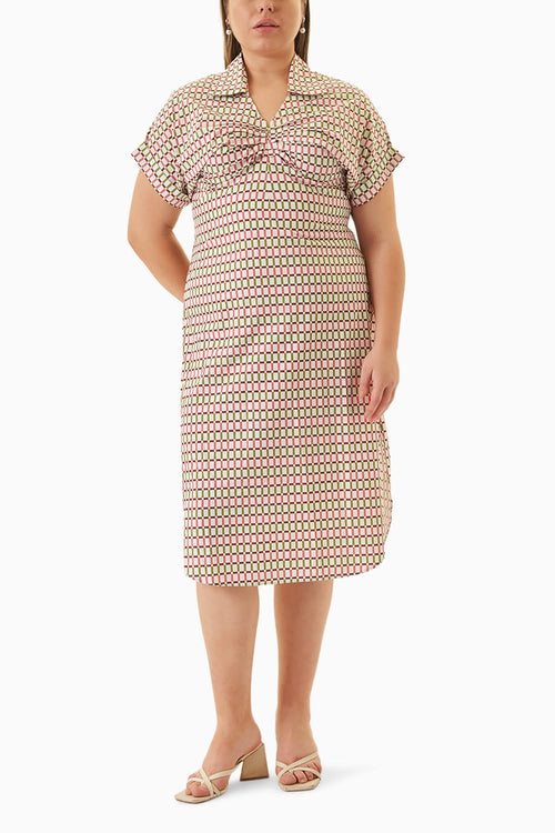 Checks Please Printed Belted Midi Dress