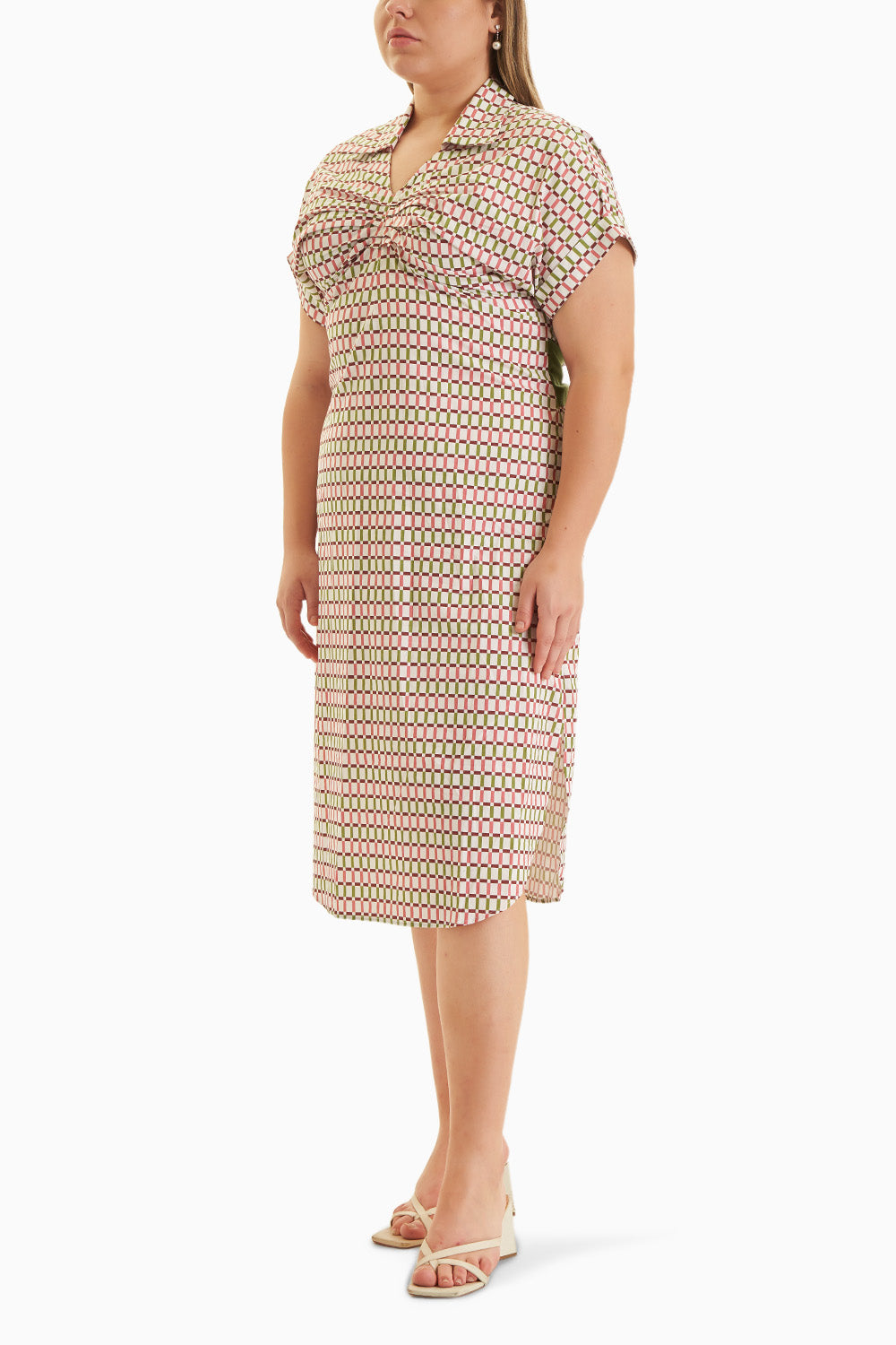 Checks Please Printed Belted Midi Dress