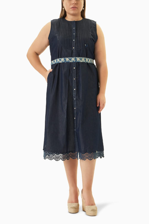 Americano Charcoal Chanderi Dress with Belt