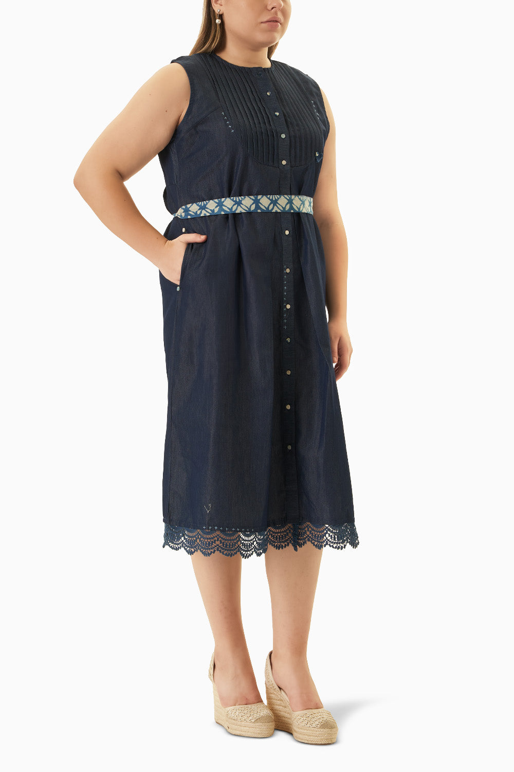 Americano Charcoal Chanderi Dress with Belt