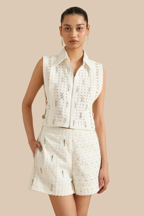 White Denim Lazercut Bib