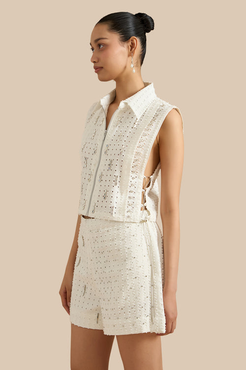 White Denim Lazercut Bib