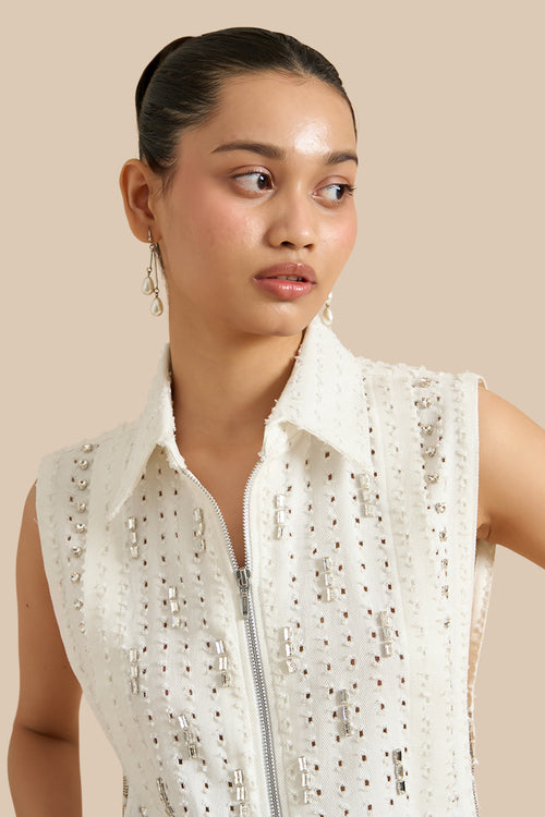 White Denim Lazercut Bib