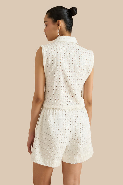 White Denim Lazercut Bib
