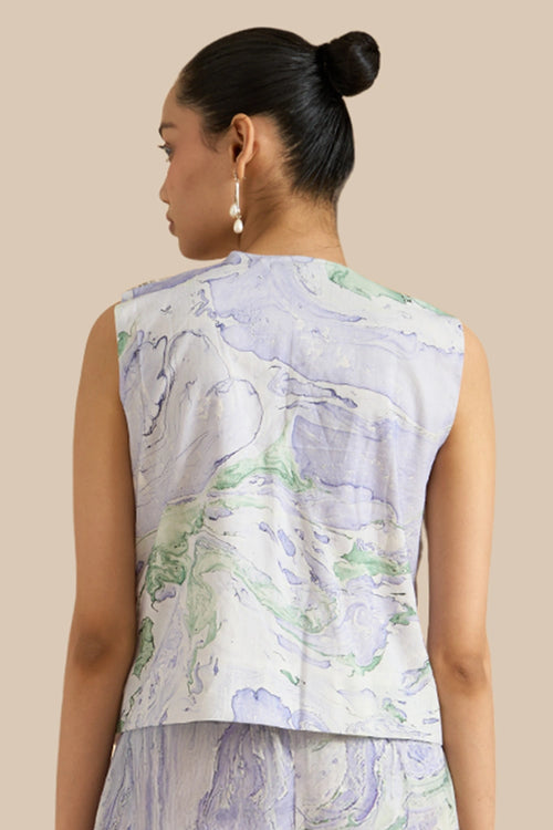 Blue Green Cotton Marble Waistcoat