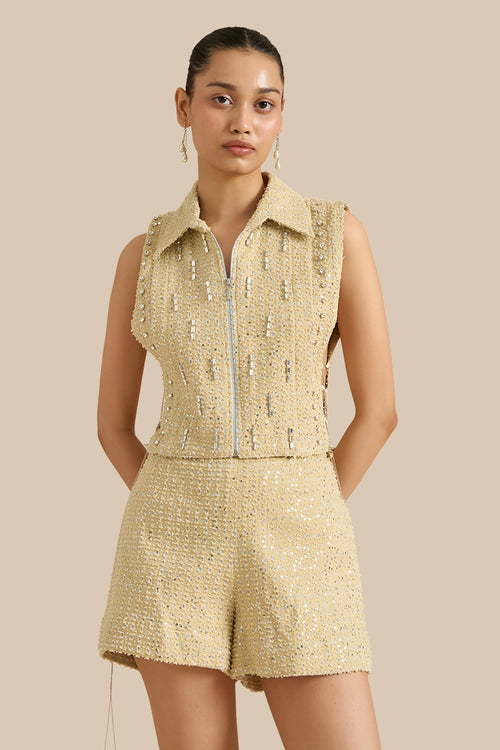 Taupe Denim Lazercut Bib