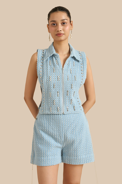 Denim Lazercut Light Blue Bib