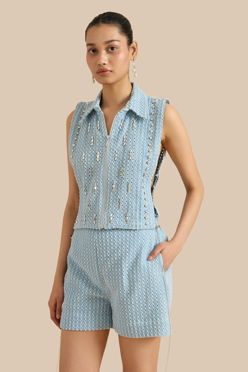 Denim Lazercut Light Blue Bib