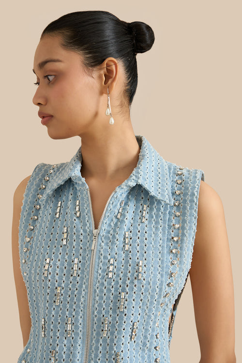 Denim Lazercut Light Blue Bib