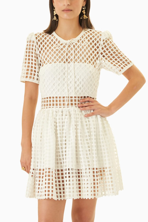 Lattice White Lace Sheer Panelled Mini Dress