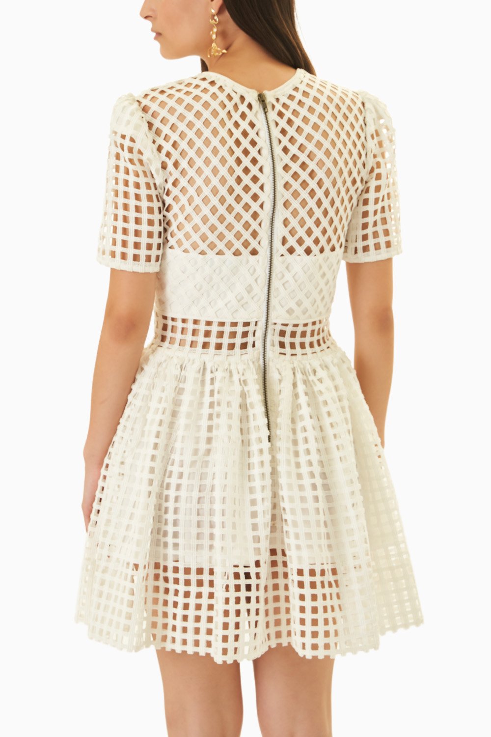 Lattice White Lace Sheer Panelled Mini Dress