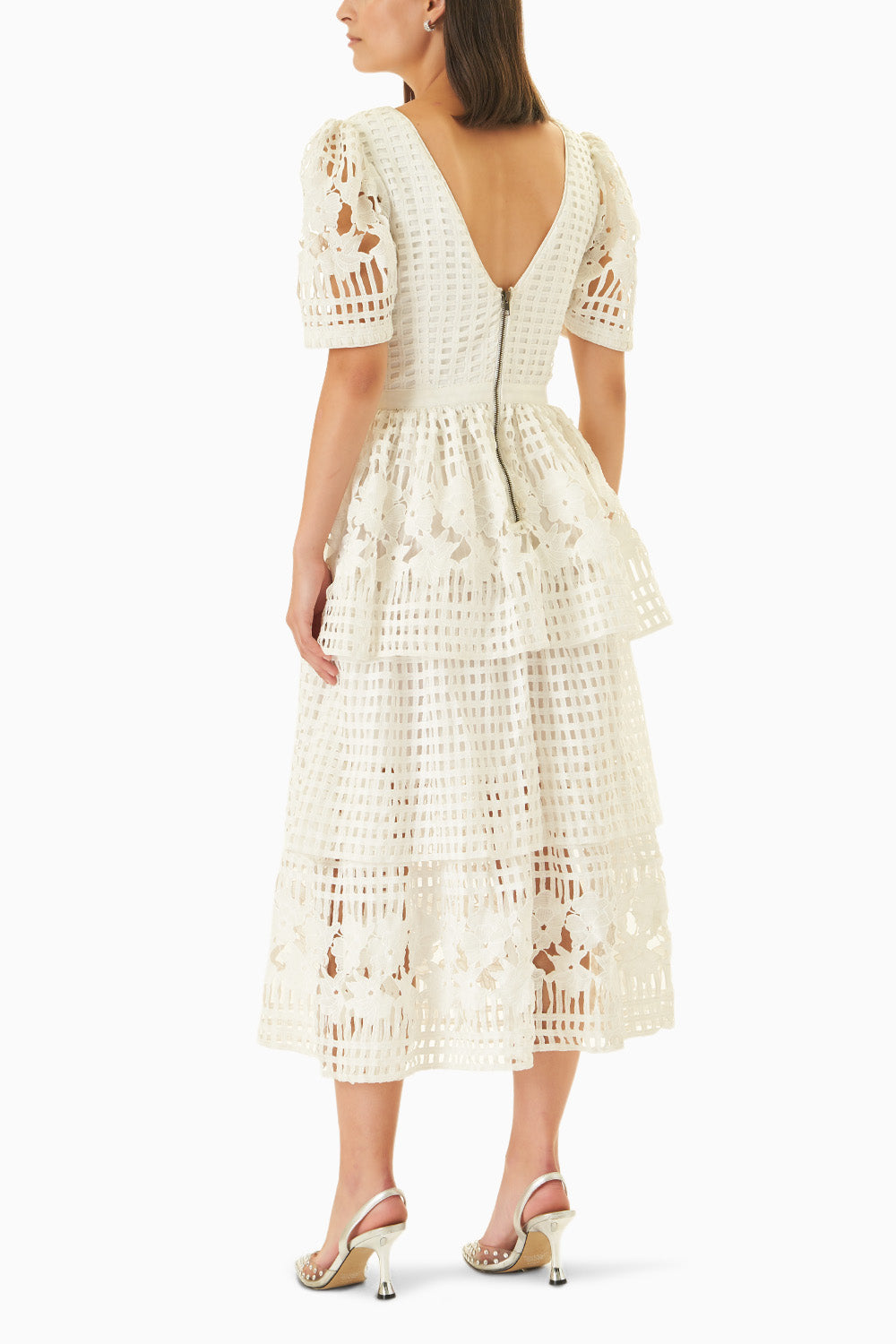 Gridded Lace Fantasy Empire Waist Tiered Dress