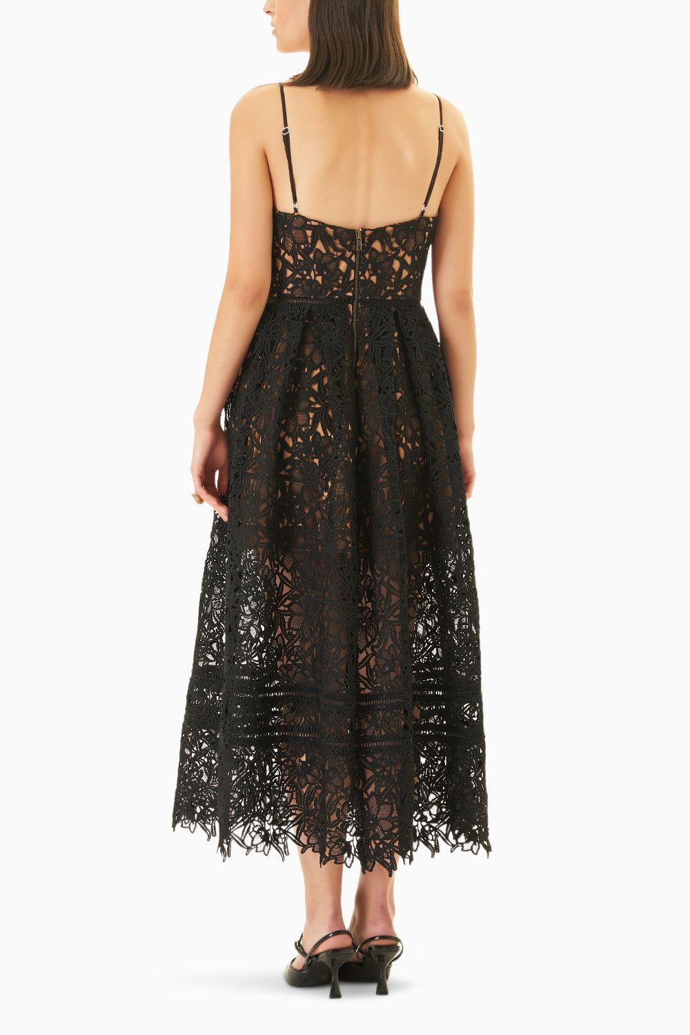 Black Guipure Lace Midi Dress