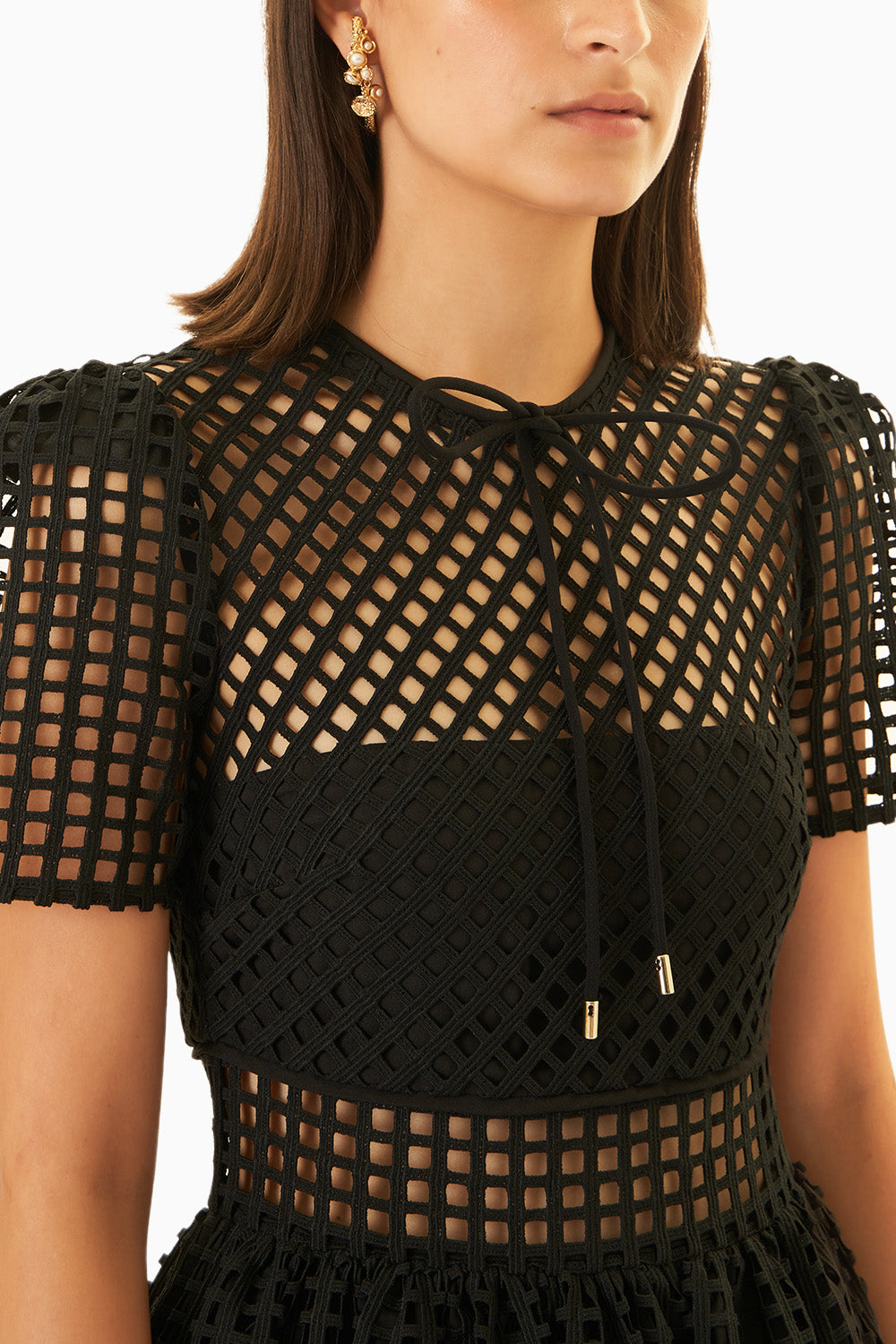 Lattice Black Lace Sheer Panelled Midi Dress