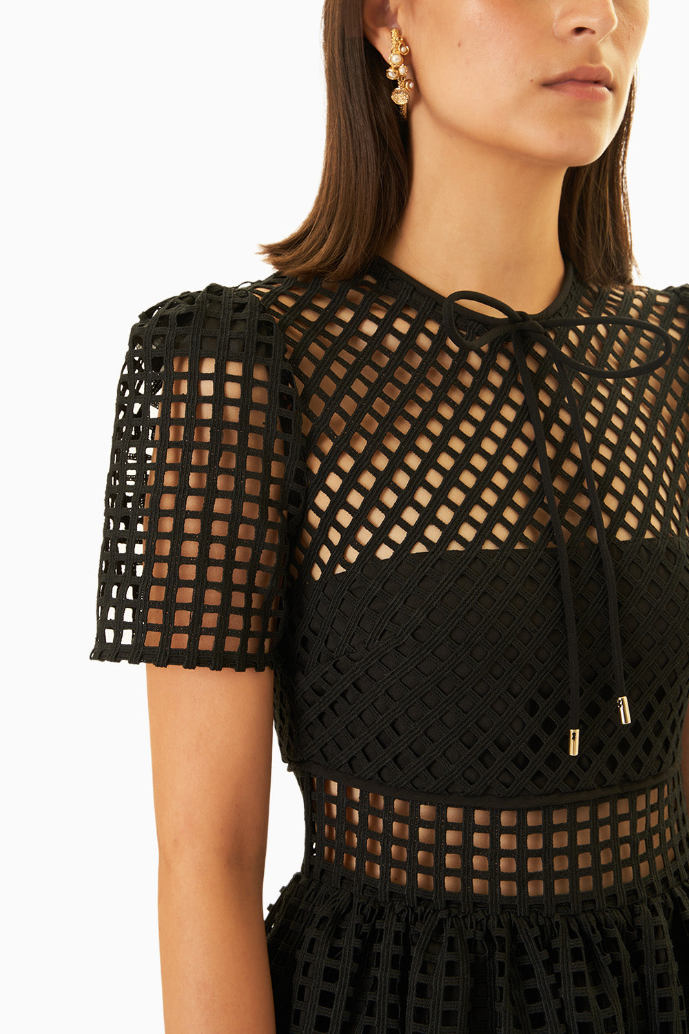 Lattice Black Lace Sheer Panelled Midi Dress