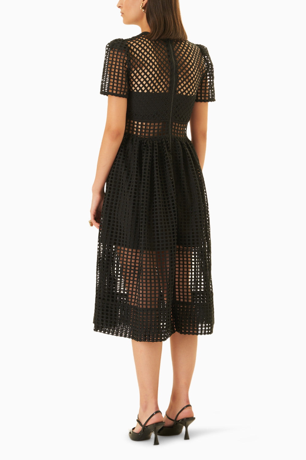 Lattice Black Lace Sheer Panelled Midi Dress