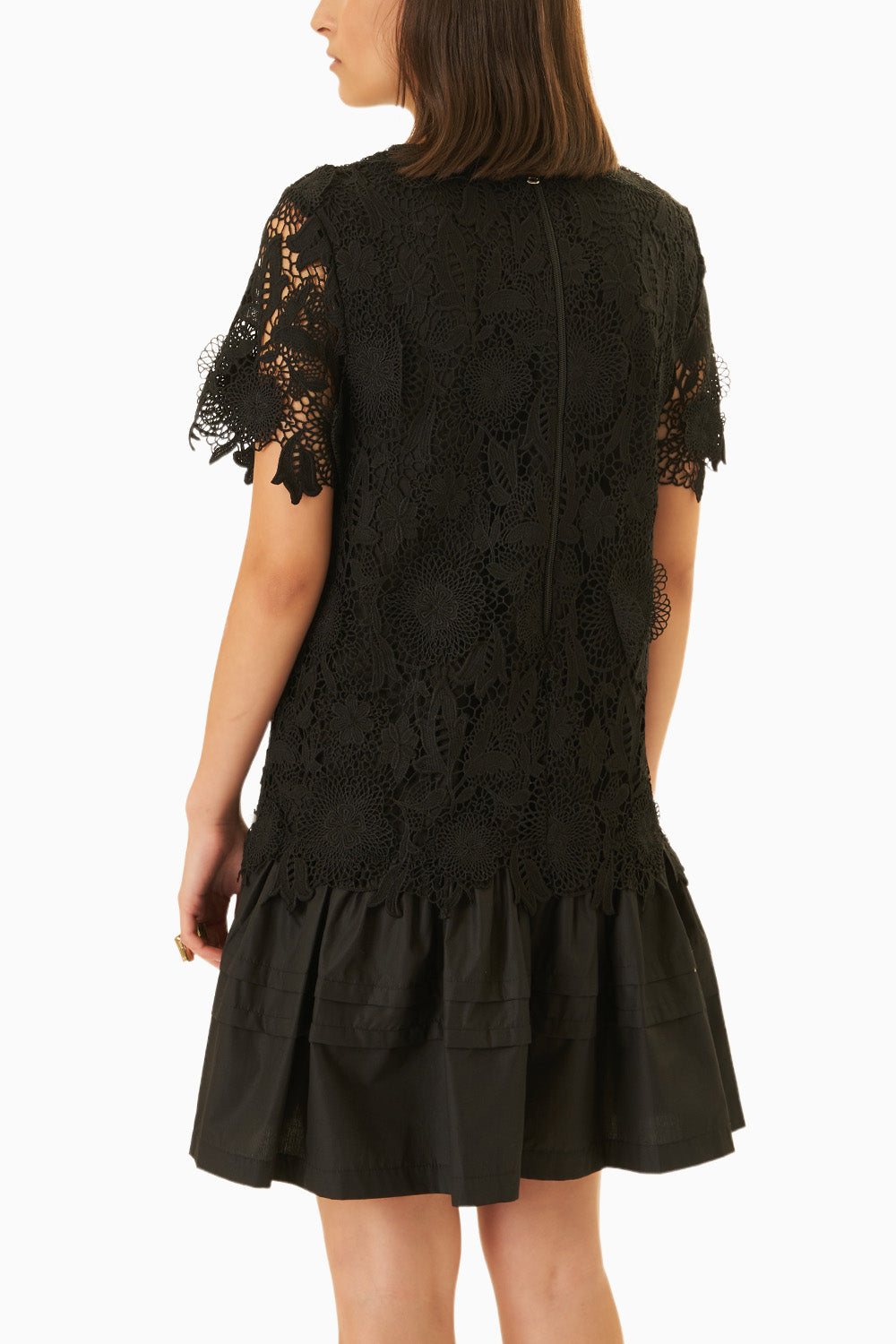 Pearl Studded Black Lace Shift Dress