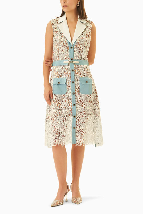 Blue Lace Power Shirt Dress