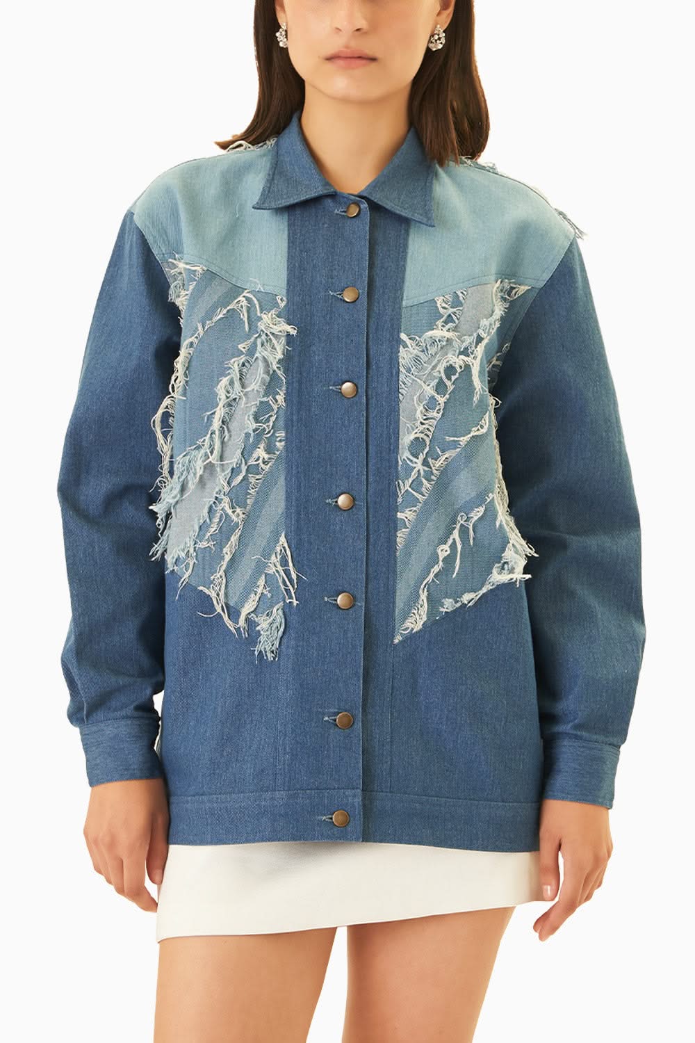 Buy True Blue Distressed Shacket by Trisara Online | The Sverve