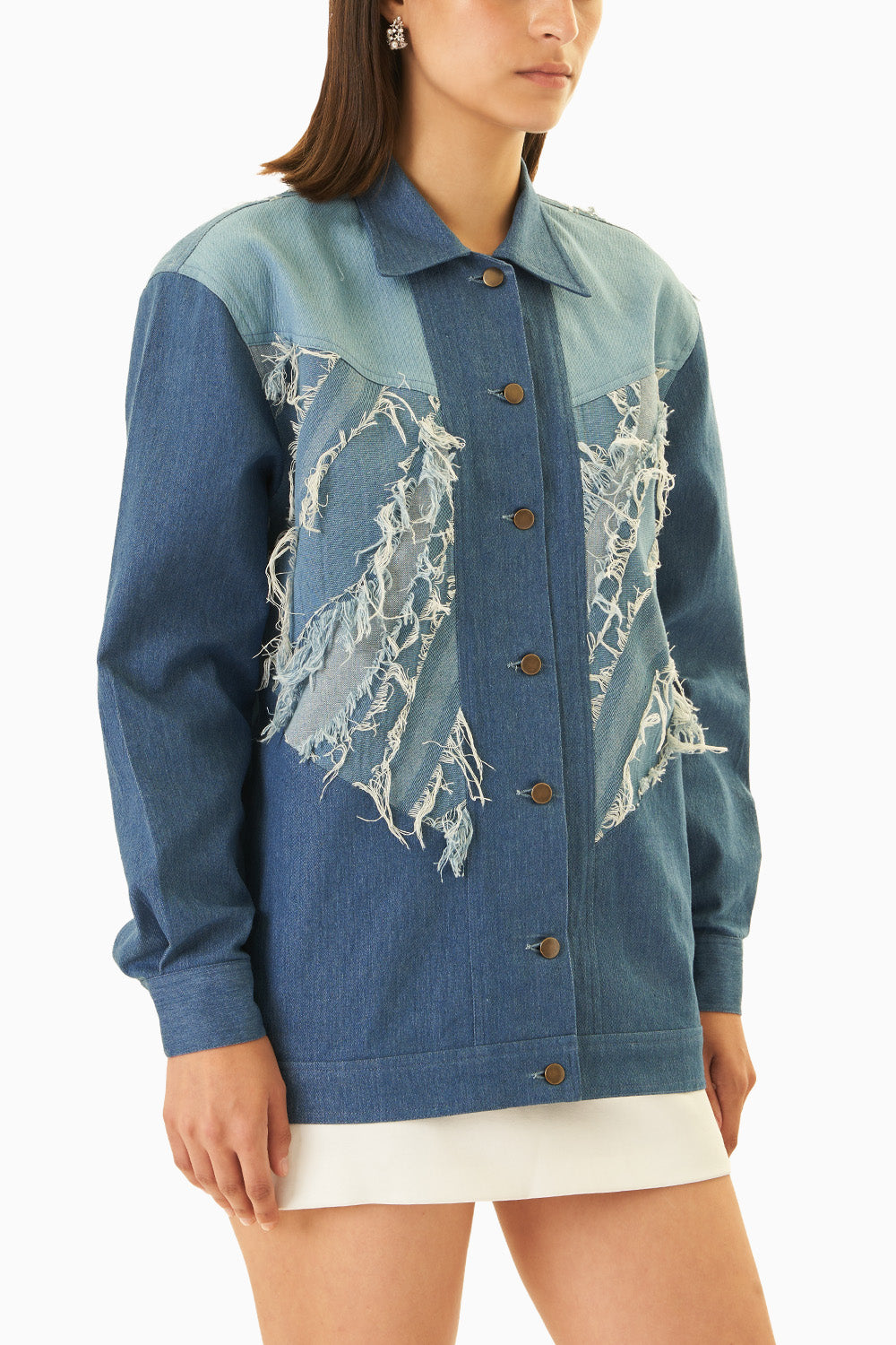 True Blue Distressed Shacket