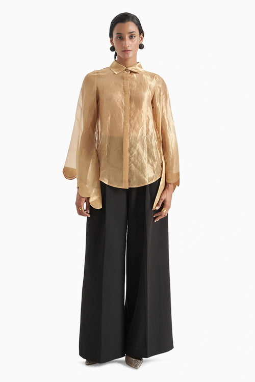 Blur Tissue Scallop Shirt with Pants