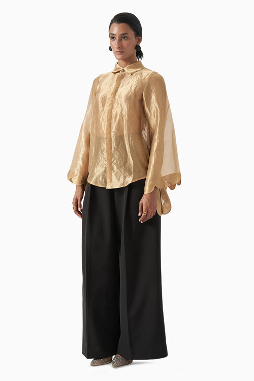 Blur Tissue Scallop Shirt with Pants