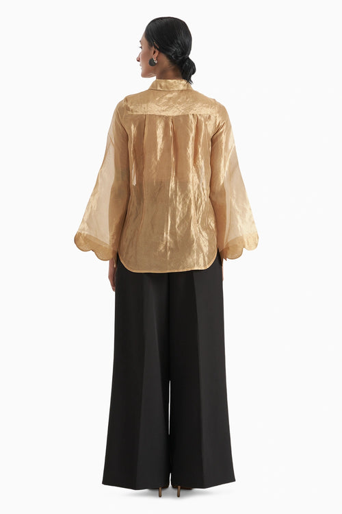 Blur Tissue Scallop Shirt with Pants