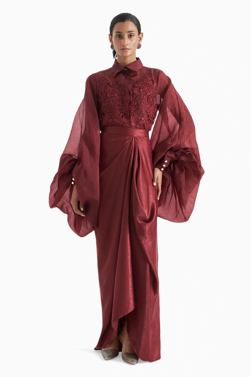 Red Organza Bag Sleeves Set