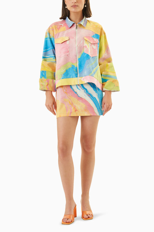 Candy floss Layer Cuff Jacket and Satin Slip Dress
