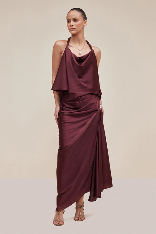 Whisper Satin Top and Moonfall Drape Skirt