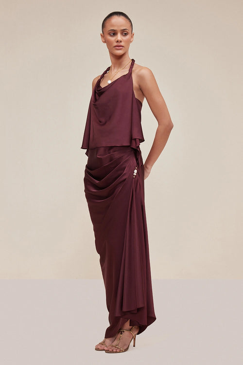 Whisper Satin Top and Moonfall Drape Skirt