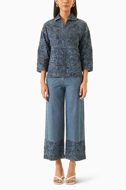 Embroidered Denim Set