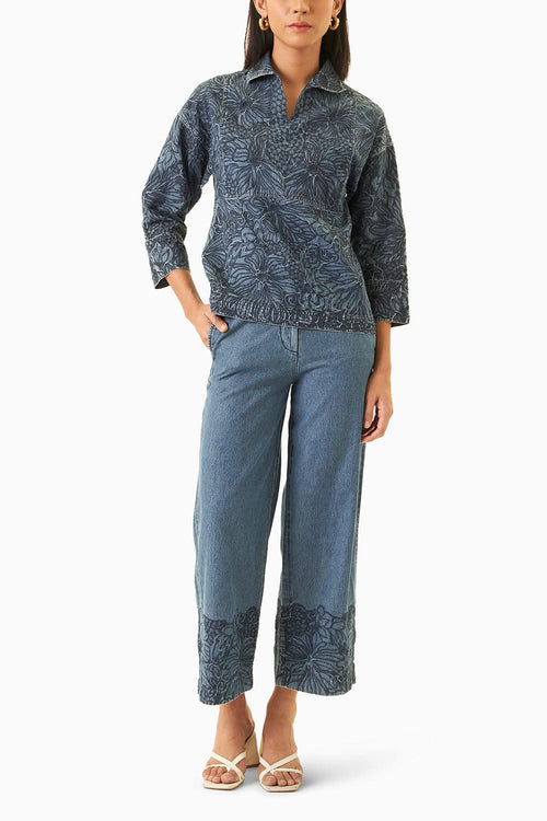 Embroidered Denim Set