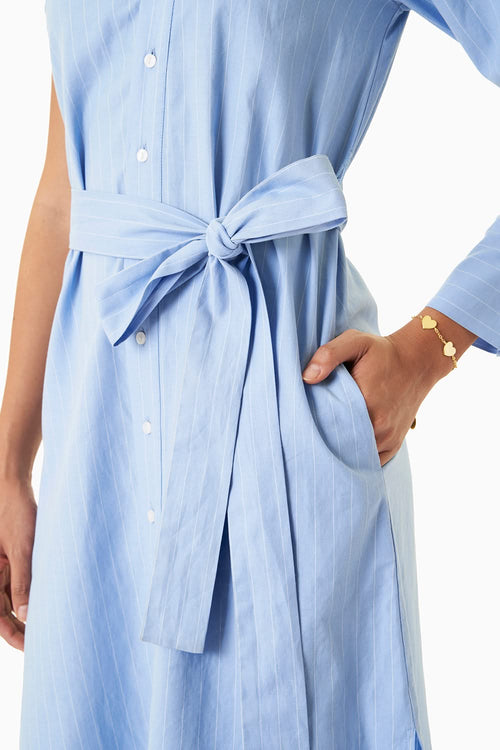 Single Sleeve Blue Shirt Dress