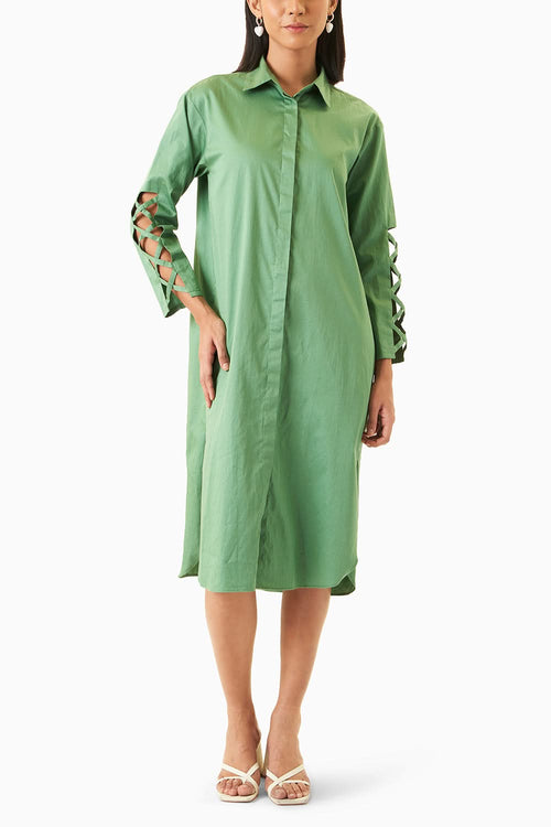 Criss Cross Sleeve Shirt Dress