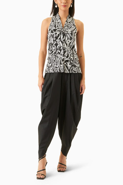 Embroidered Waistcoat and Cowl Pant Set