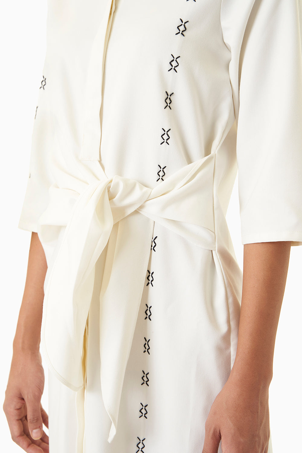 Side Tie Cross Stitched Shirt Dress