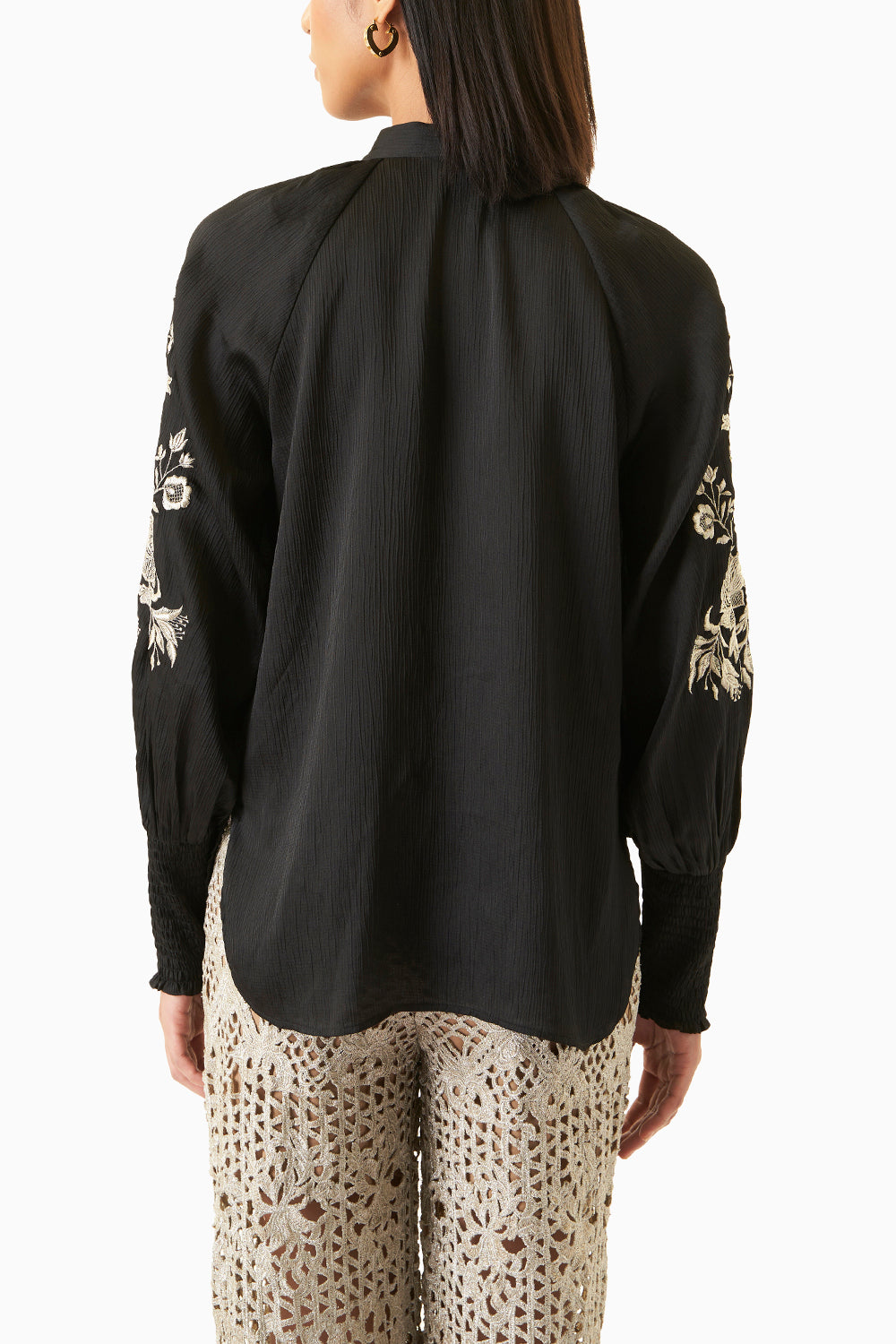 Embroidered Black Peasant Top