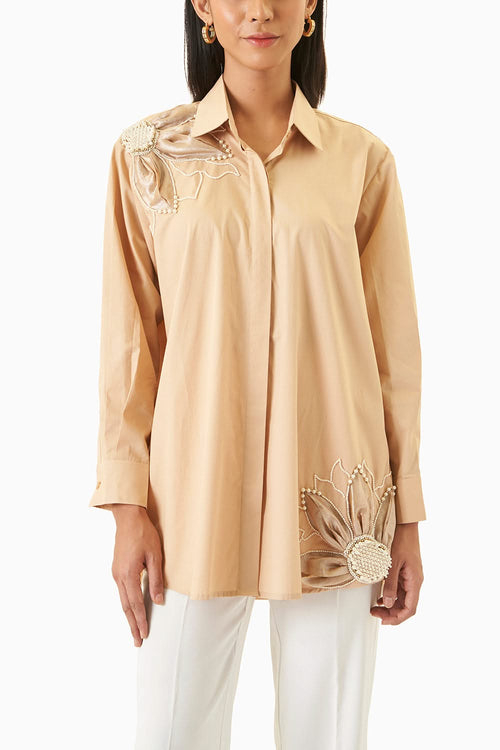 Beige Tissue Flower Shirt