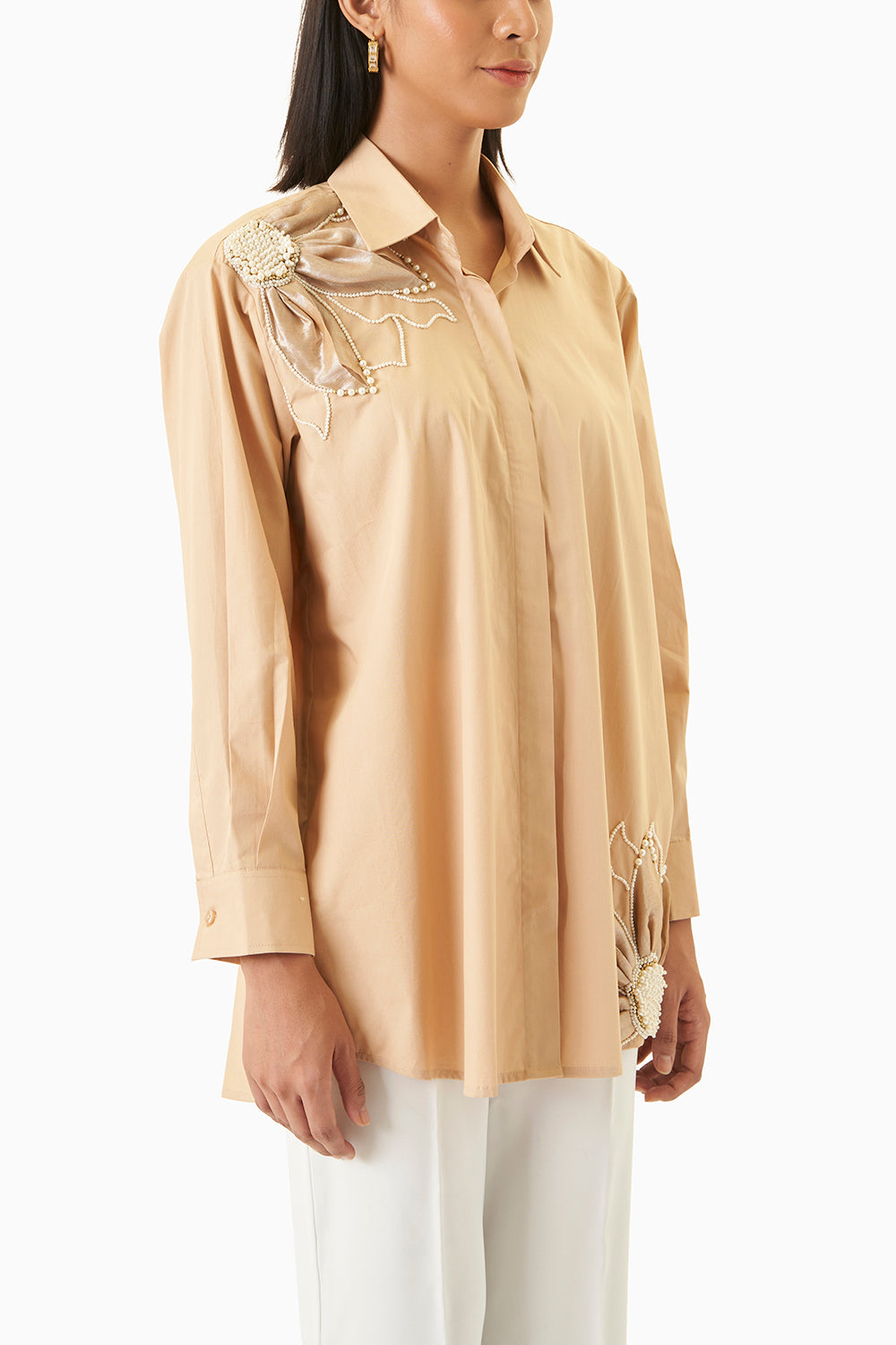 Beige Tissue Flower Shirt