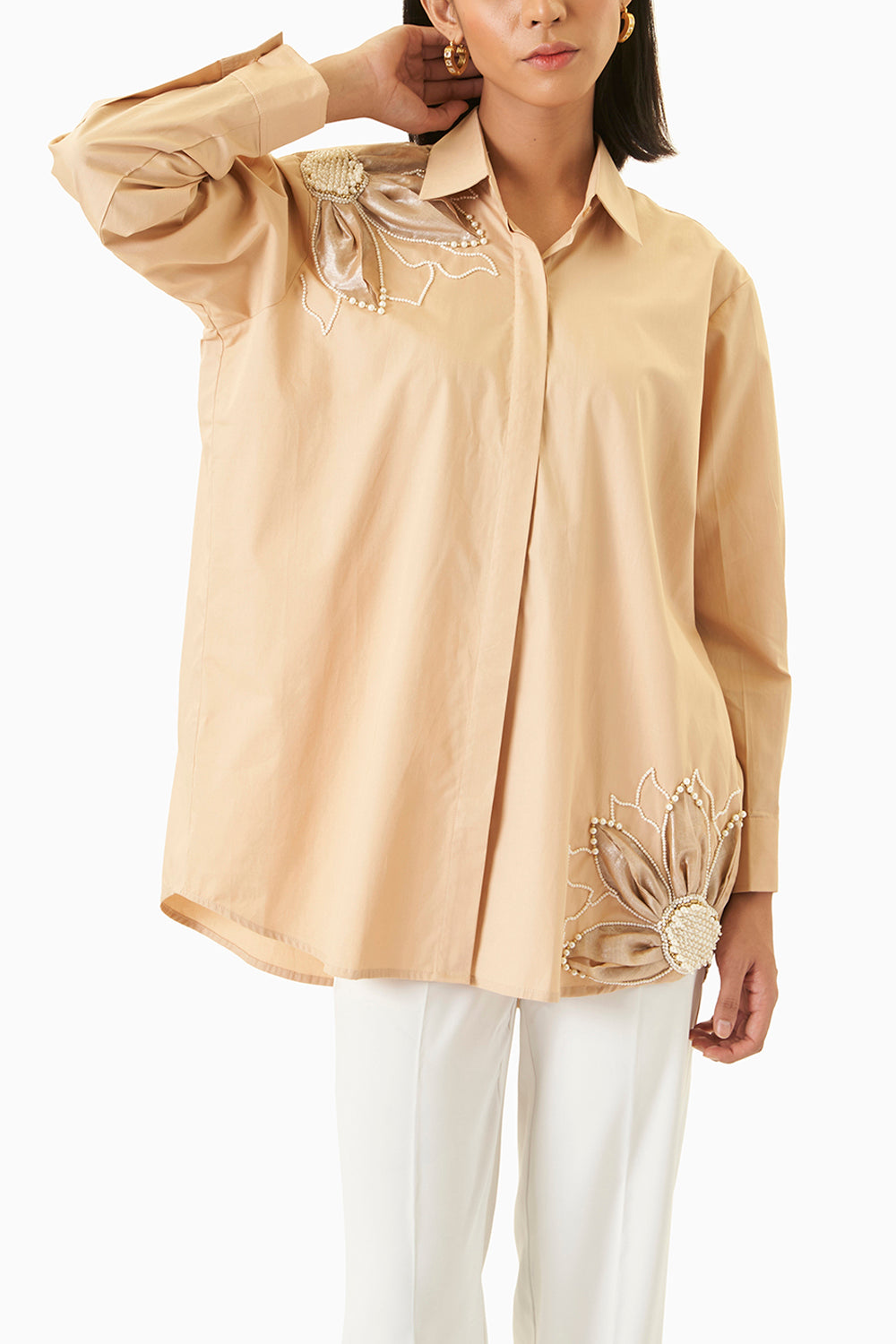 Beige Tissue Flower Shirt